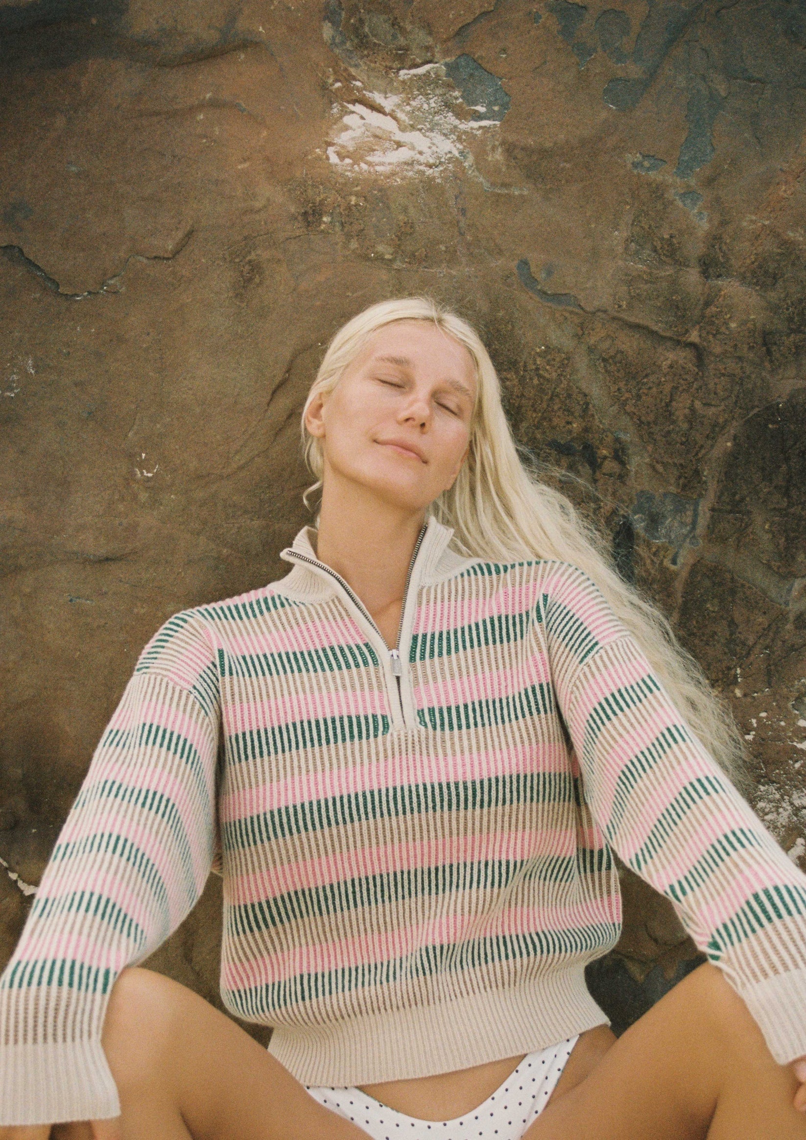 Rhythm Estelle 1/4 Zip Striped Knit