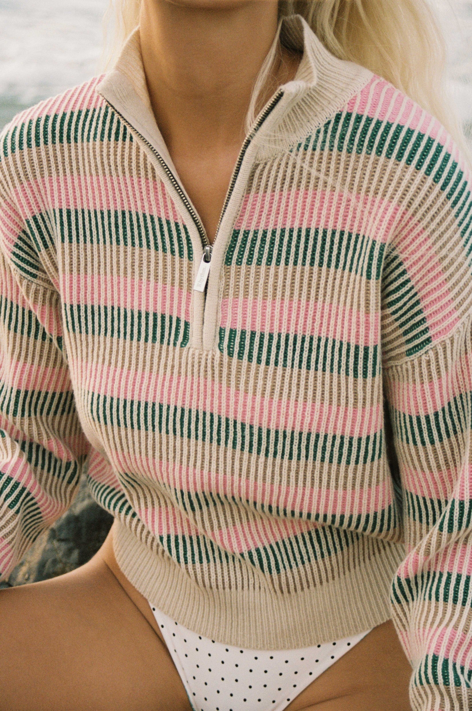 Rhythm Estelle 1/4 Zip Striped Knit