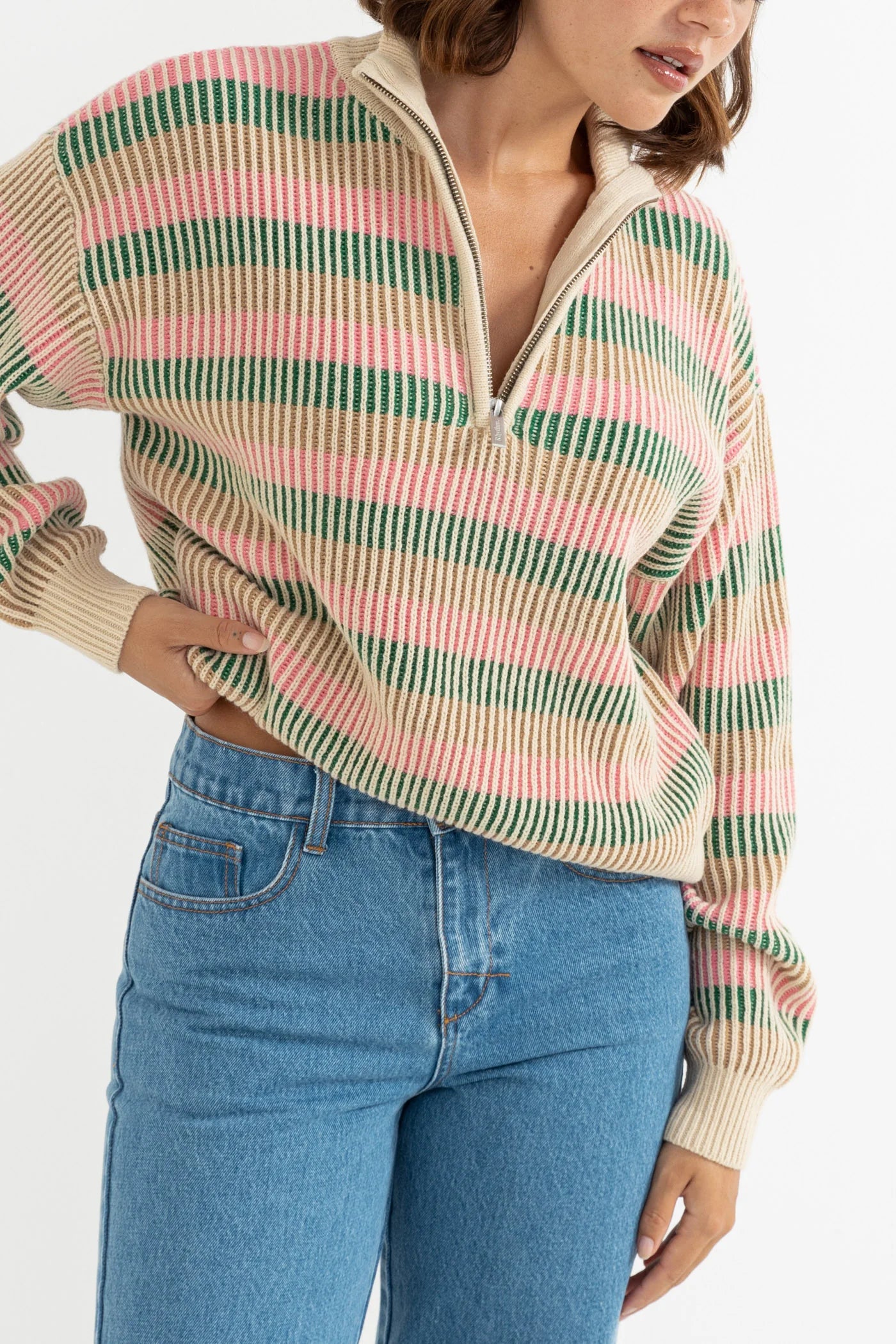 Rhythm Estelle 1/4 Zip Striped Knit