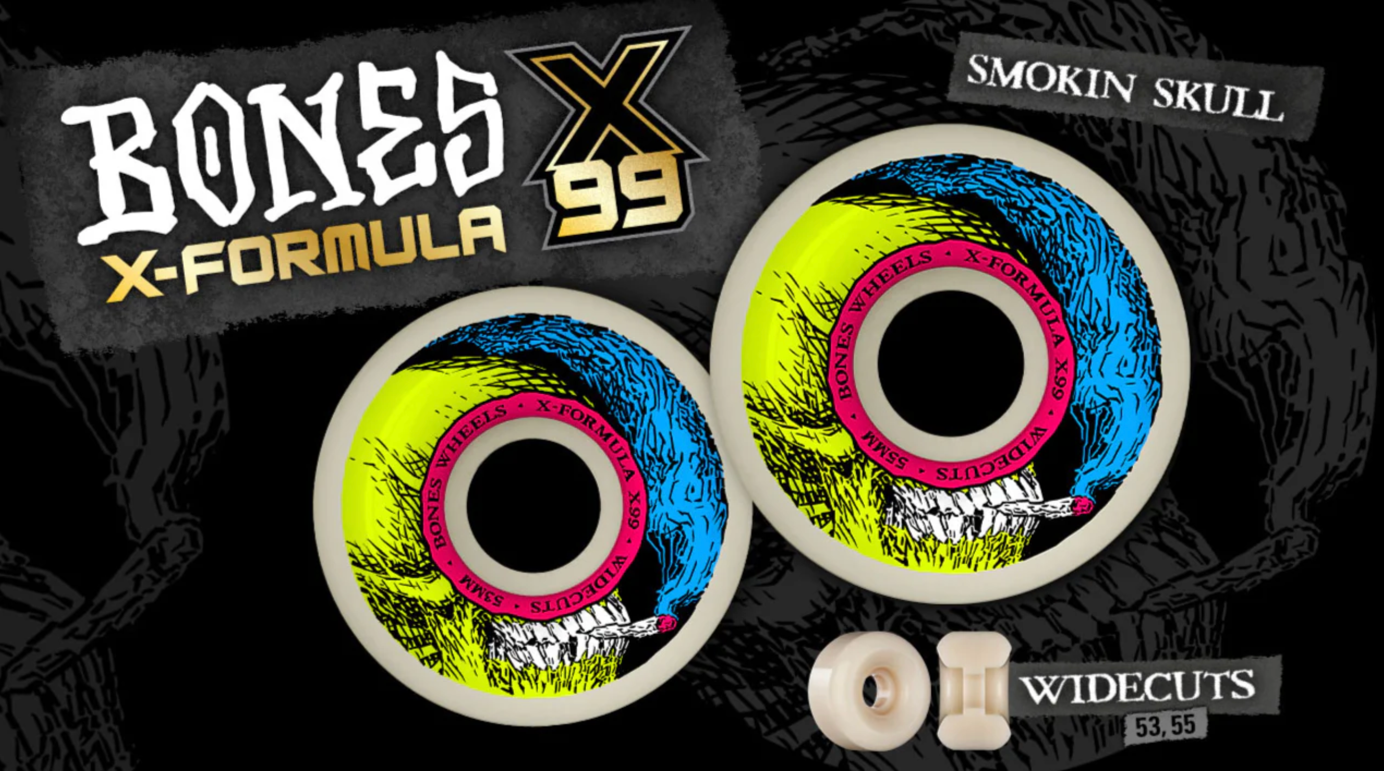 Bones X-Formula Smokin' Skull 53mm 99a Wide Cuts Wheels