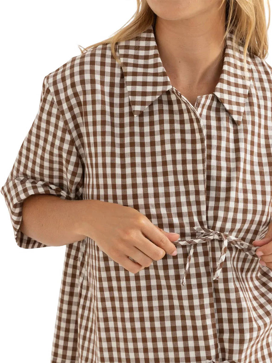 Rhythm Birdie Gingham Tie Front Top