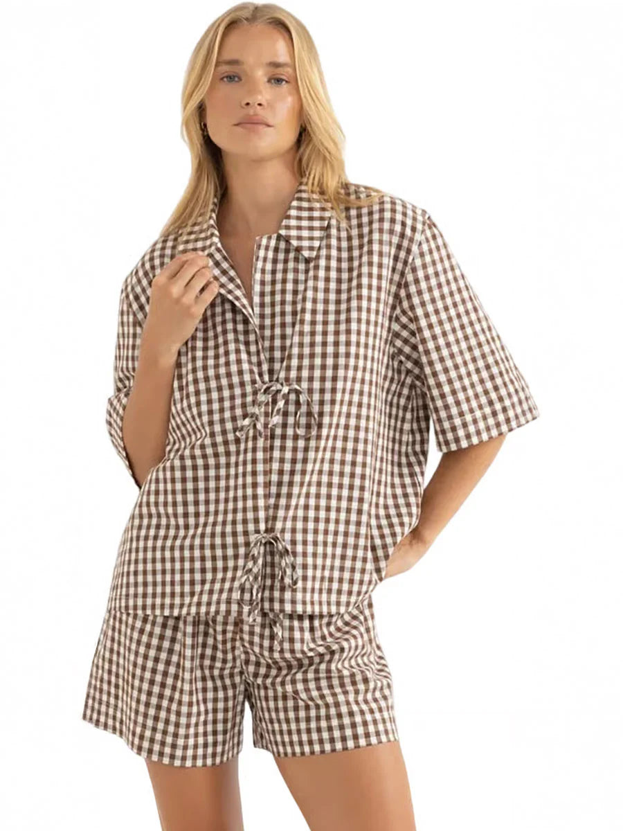 Rhythm Birdie Gingham Tie Front Top