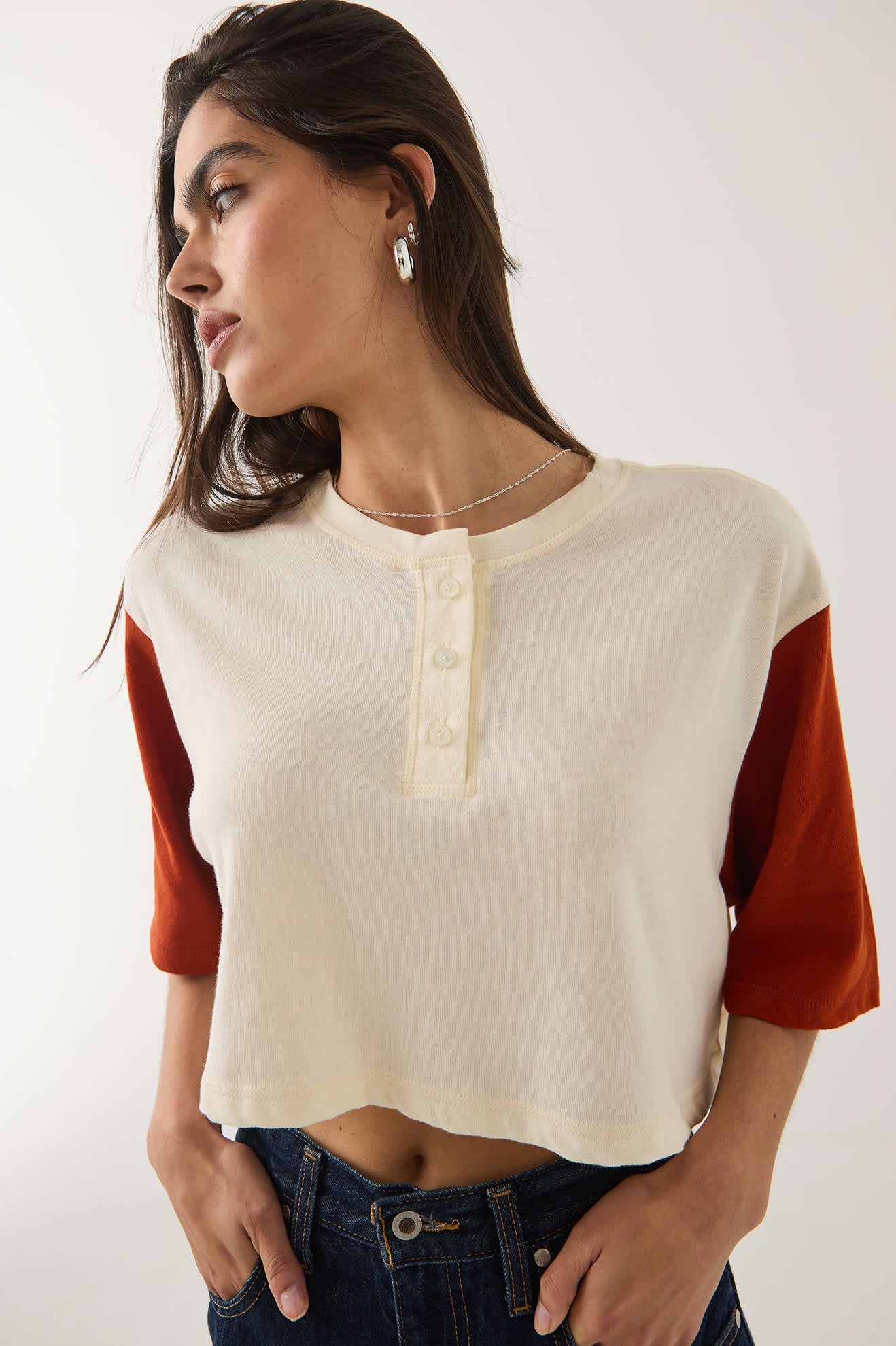 Brixton Carefree Organic Garment Dye Cropped Henley